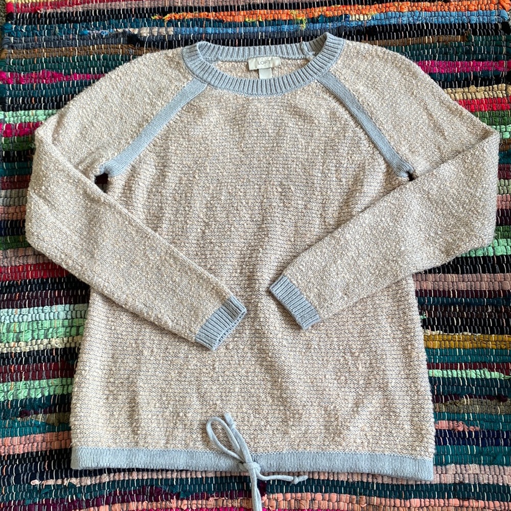 LOFT Cream and Grey Knit Crewneck Sweater Size Small - Picture 1 of 4